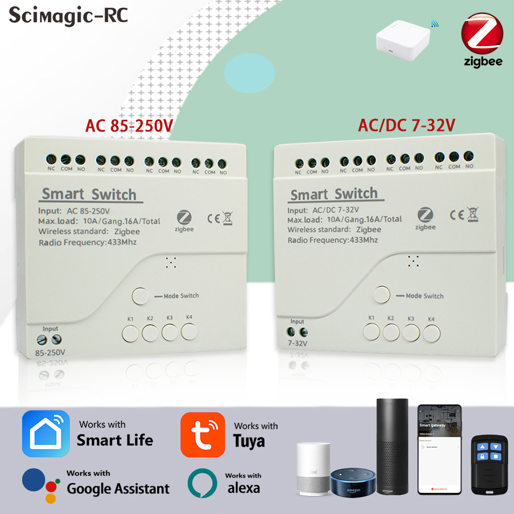Home Assistant Tuya - 4CH Zigbee Tuya スマートホームリレーモジュールレシーバー AC DC