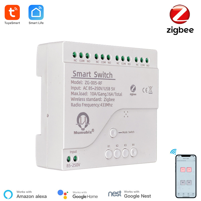 Tuya 4 Channel - Tuya-接続されたZigbeeスイッチ,4チャンネル,レールハウジング,Alexa,ホームアシスタント,220V