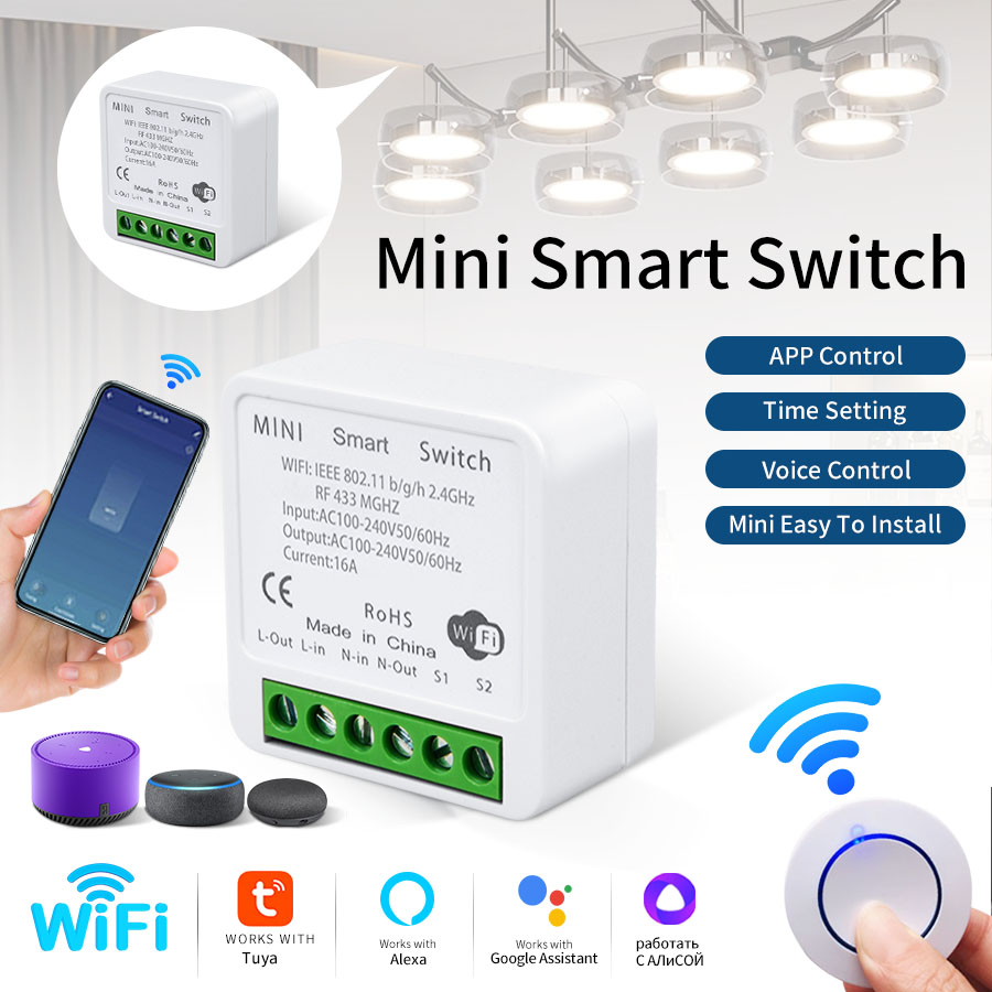 Smart Relay Tuya - RF433Mhz 16A/20A Tuya WiFi スマートスイッチワイヤレスリレーレシーバー 100-240V