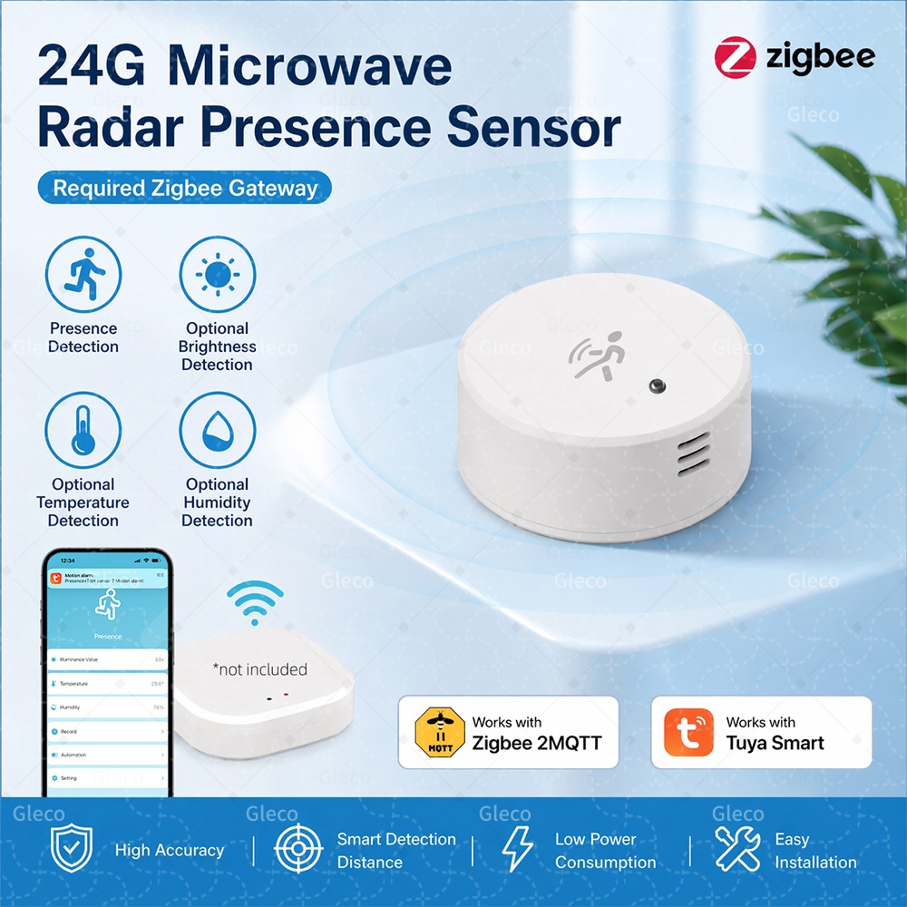 Tasmota - Zigbee 人感センサー Tuya 24G レーダー輝度温度湿度検出器 バッテリー駆動