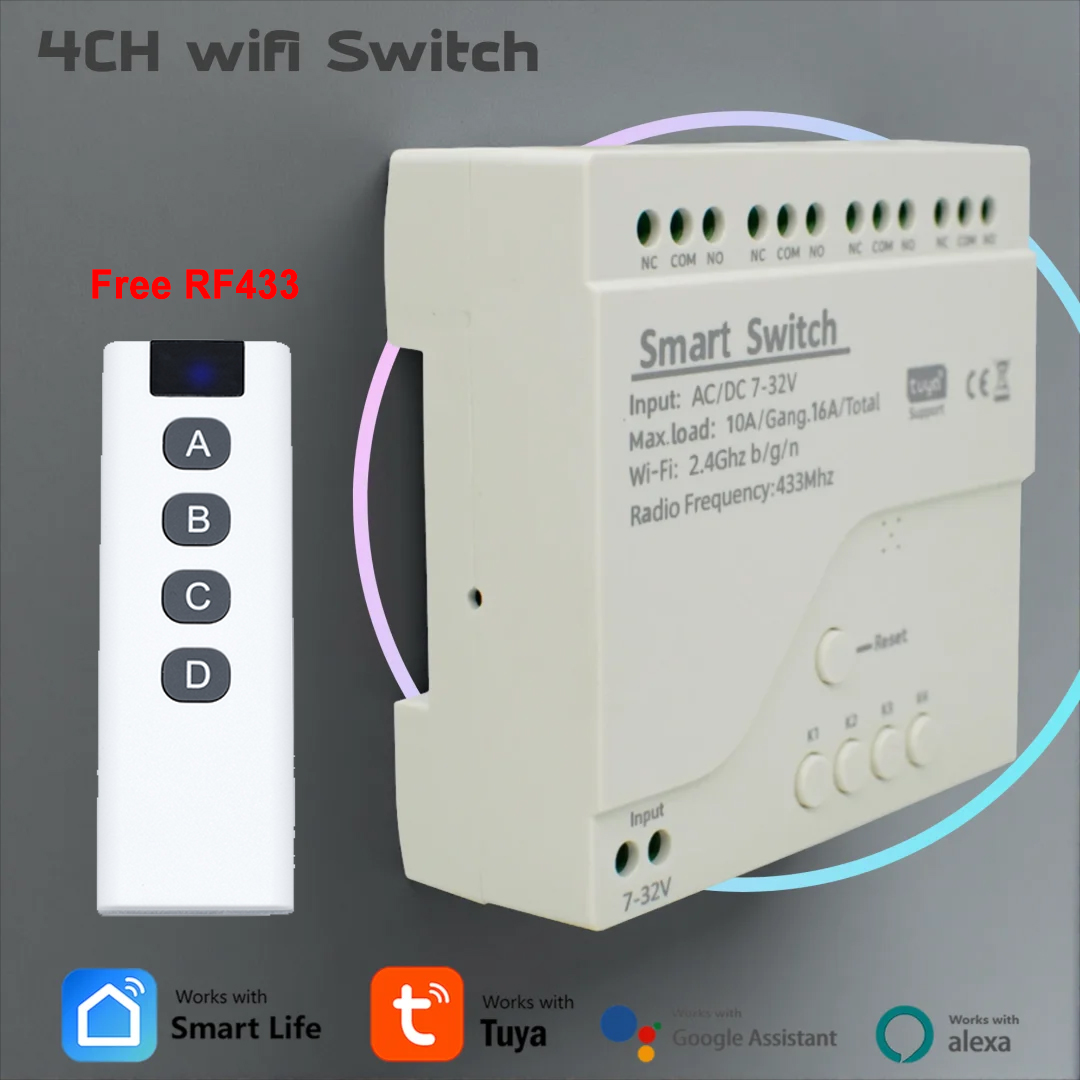 4チャンネルWiFiサーキットブレーカーTuyaスマートスイ - Tuya 4 Channel のレビューと価格