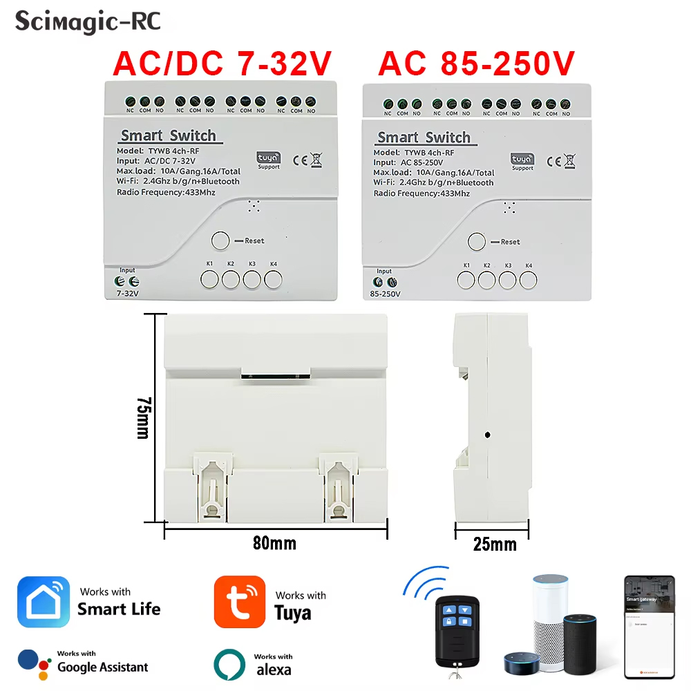 4チャンネルWi-Fiスマートリレー、4チャンネルワイヤレス - Tuya 4 Channel のレビューと価格